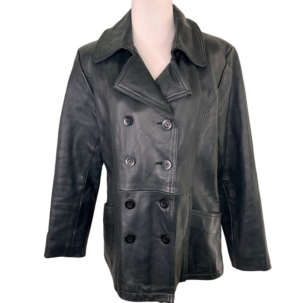 Avanti Black Leather Women's Double Breasted Jacket Size Medium